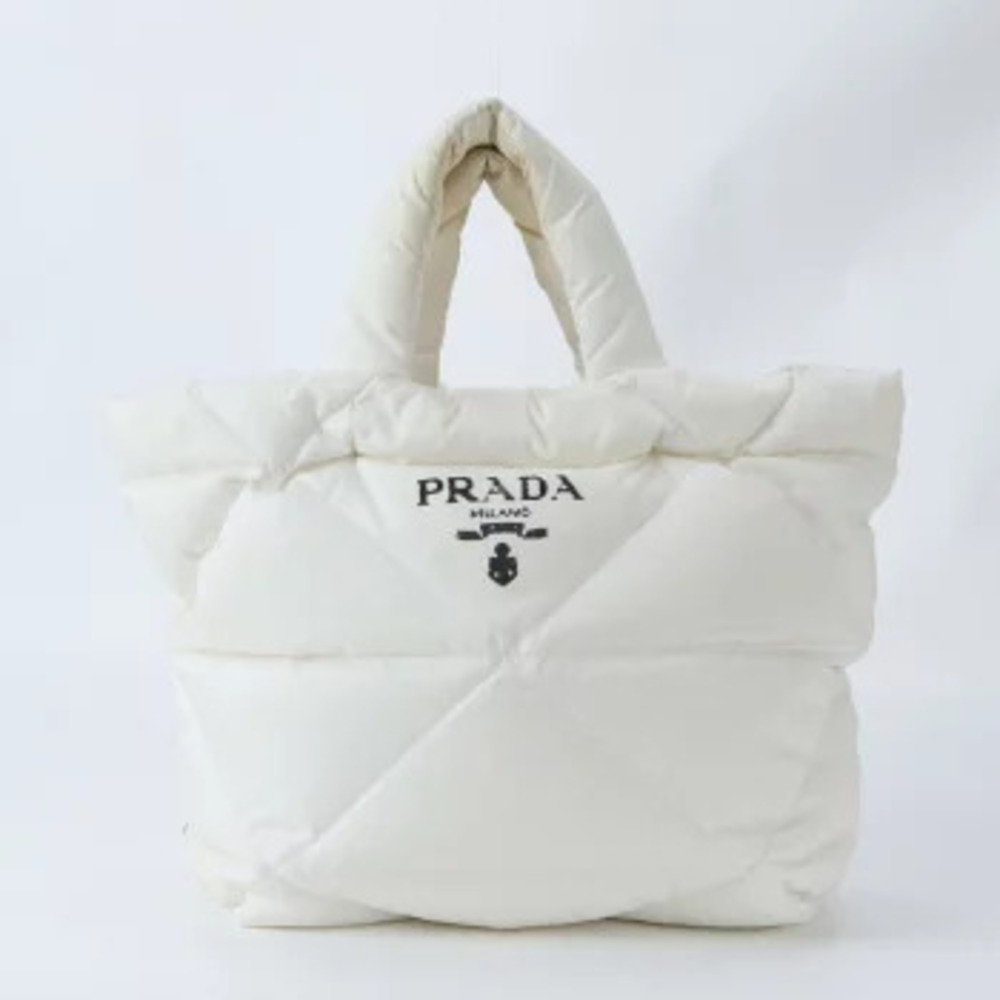 Prada Padded Quilted Tote Bag Shoulder Handbag White ERM